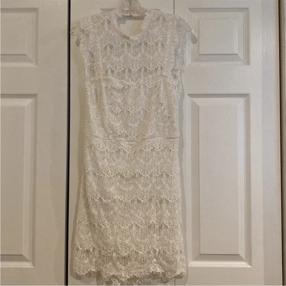 Free People Ivory Lace Mini Dress Open Back NWT Romantic Cottagecore Size Large